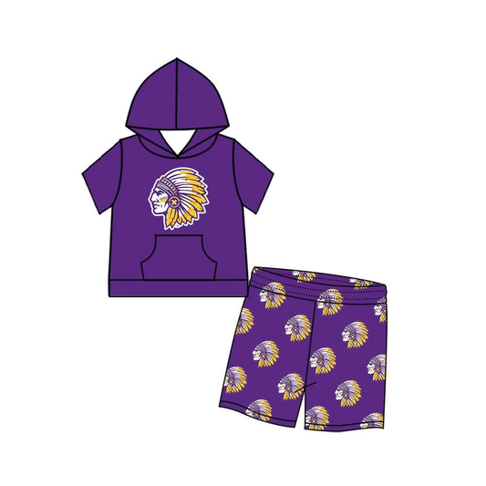 custom moq 5 mix size SYSNWY0106 Baby Kids Purple Short Sleeve Hooded Top And Shorts Summer Set