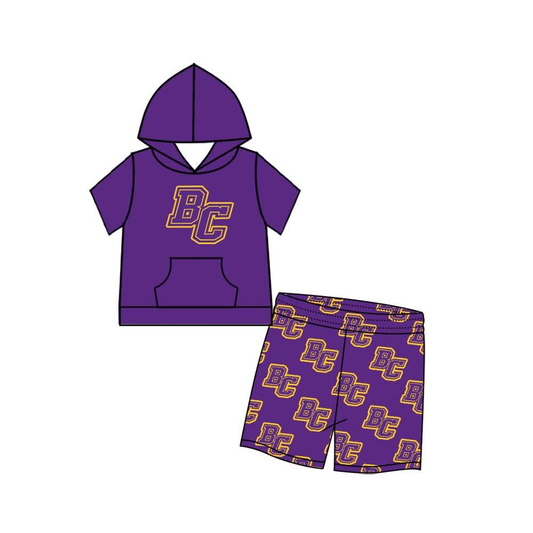 custom moq 5 mix size SYSNWY0105 Baby Kids Purple Short Sleeve Hooded Top And Casual Shorts Set