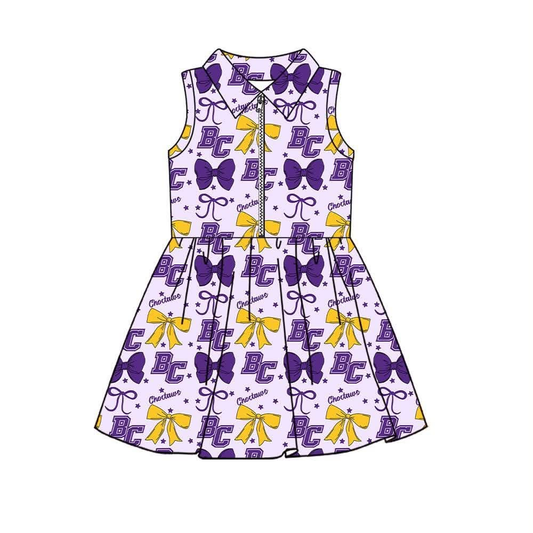 custom moq 5 mix size SYSNWY0103 Baby Girls Purple Bow Print Sleeveless Knee Length Athletic Dress