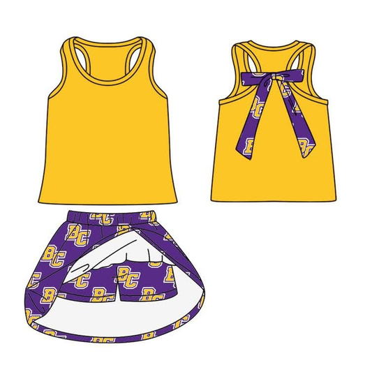 custom moq 5 mix size SYSNWY0101 Baby Girls Yellow Sleeveless Top Skirt Yoga Team Active Outfit