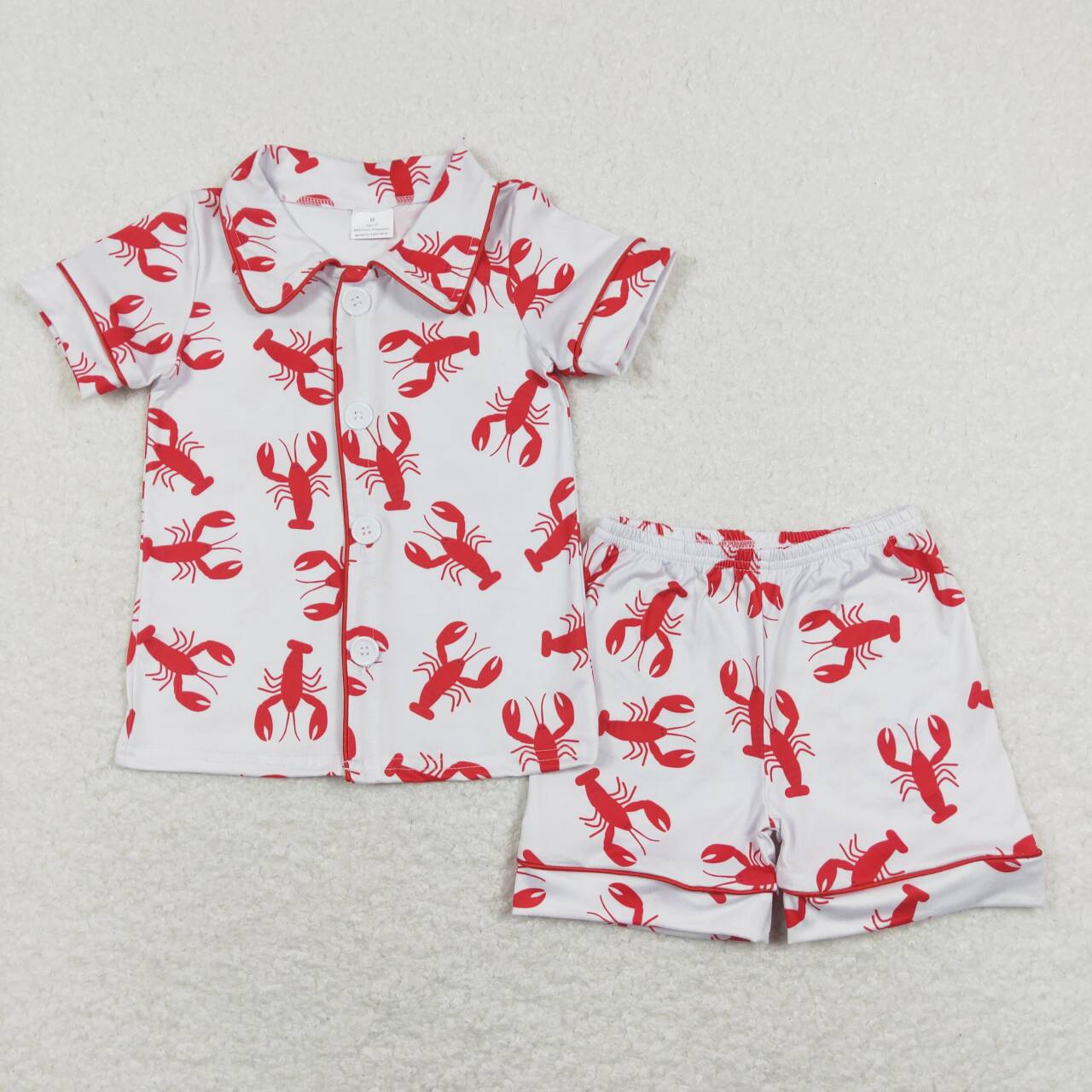 RTS NO MOQ（In Stock) Red Crayfish Button Short Sleeve Shorts Set