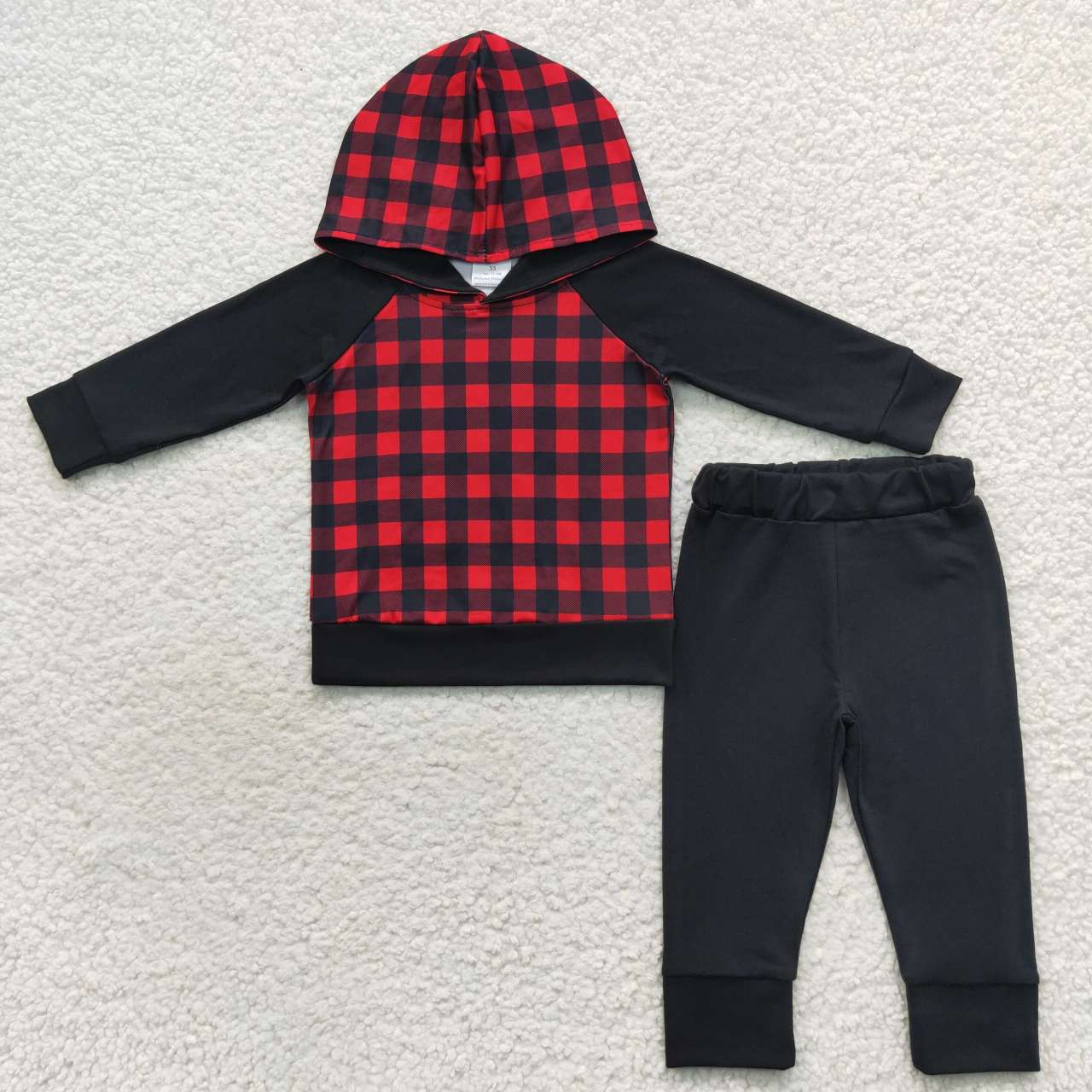 RTS NO MOQ（In Stock) BLP0224 Red and black plaid hooded long-sleeved trouser suit