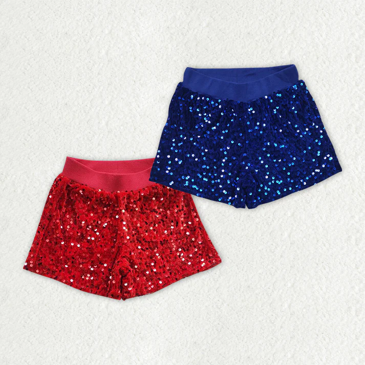 RTS sequin shorts Baby Girls Red Blue Sibling Sister Sequin Summer Shorts