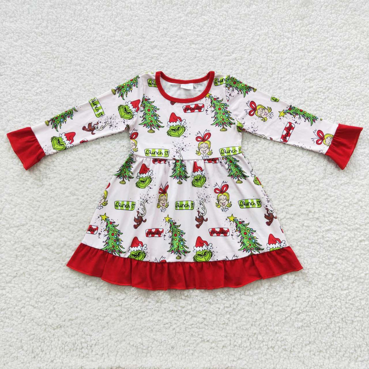 GLD0235 Girls Christmas tree pink long sleeve dress