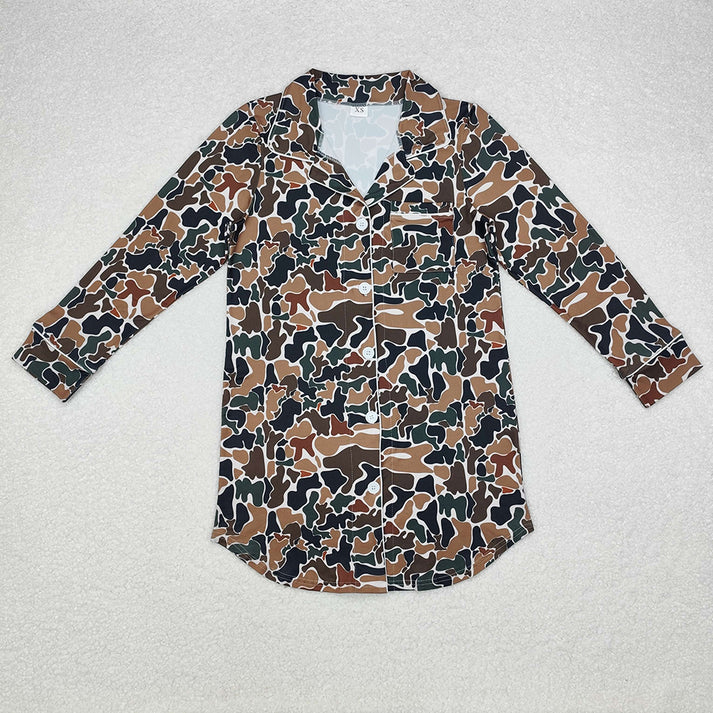 RTS NO MOQ Adult Women Camo Fall Buttons Tops Pajamas Lounge Wear