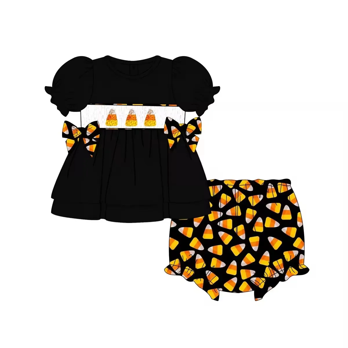 Custom moq 3 eta 6-8 weeks Black bubble short-sleeved bow top-three-color rice ball thong set