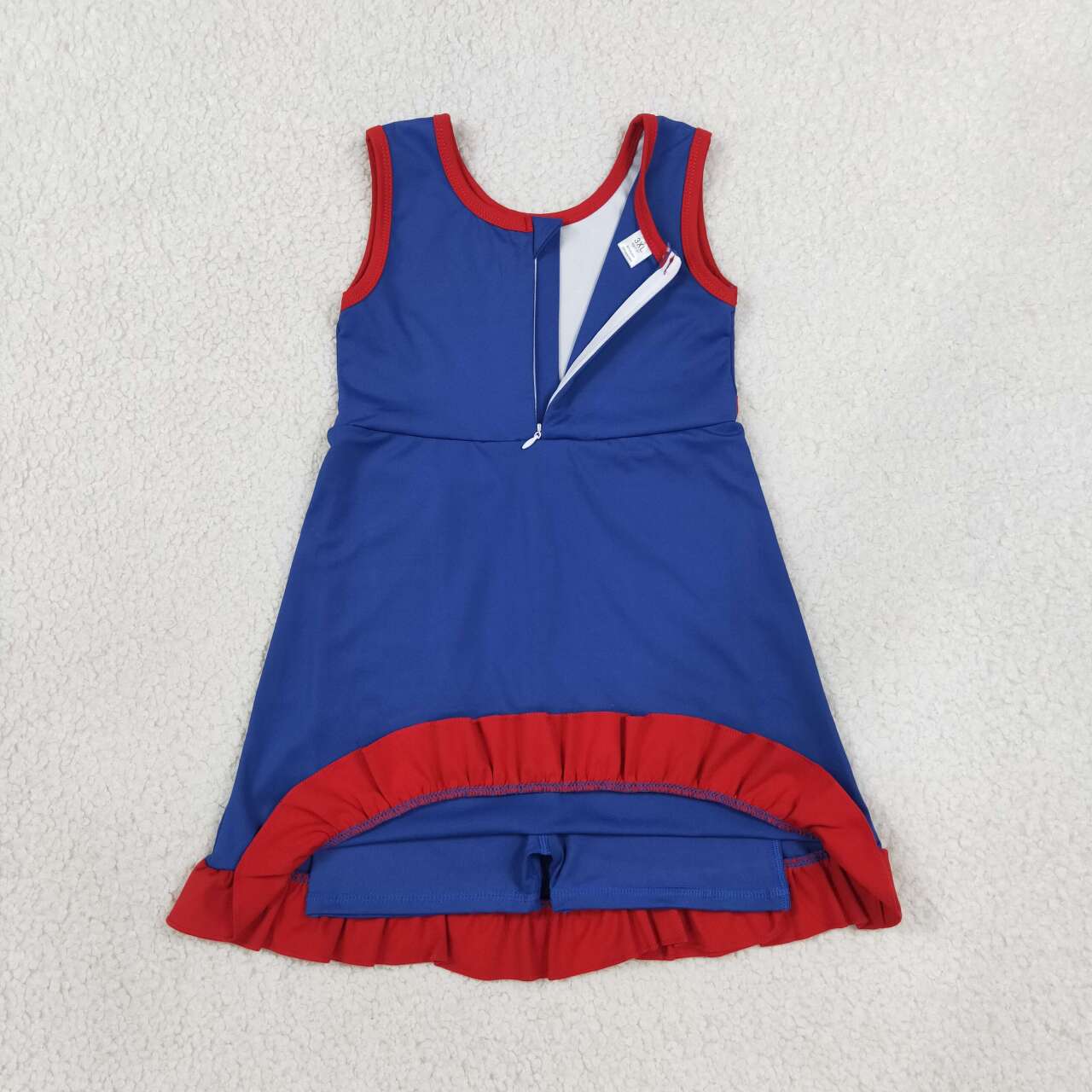 NEW RTS NO MOQ yoga fabric cotton GSD4133 Baby Girls Navy Printed Sleeveless Scallop Yoga Active Short Knee Length Dress
