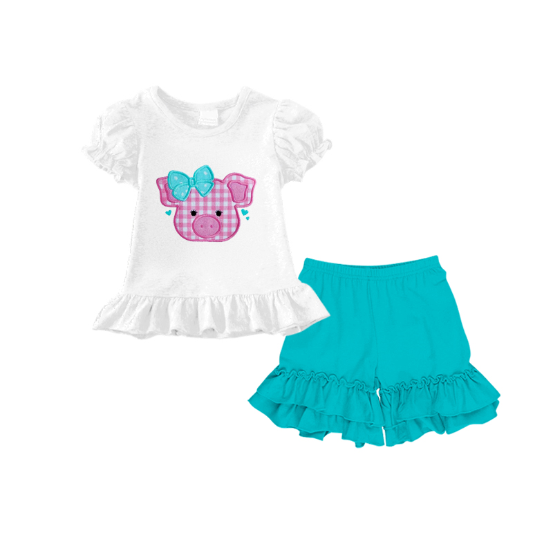 custom moq 5 eta 4-5weeks pig white top with summer shorts sets