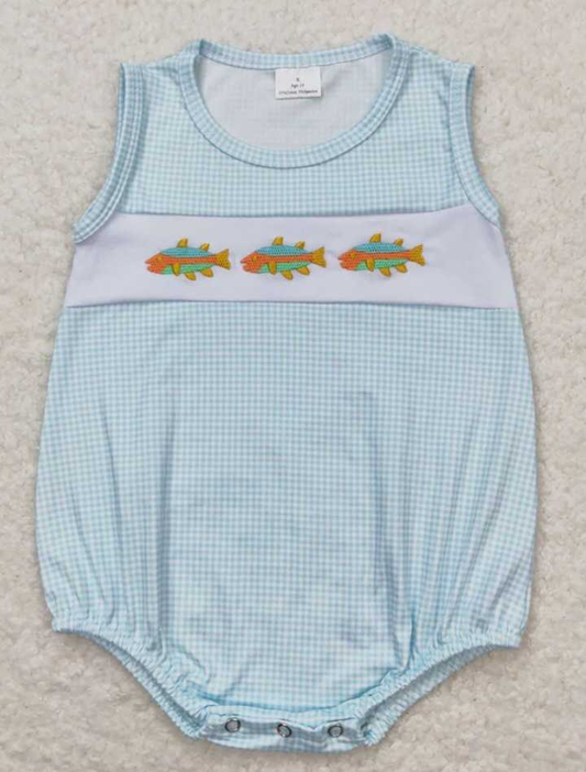 SR1265 Fish plaid vest jumpsuit