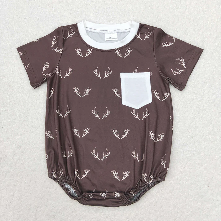 RTS NO MOQ Baby Boys Summer Sibling Brother Deer Rompers Clothes Sets