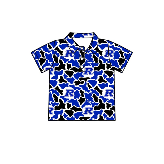 custom moq 5 mix size TH0302 Adult And Kids Blue Camo Collar Short Sleeve Button Polo Top