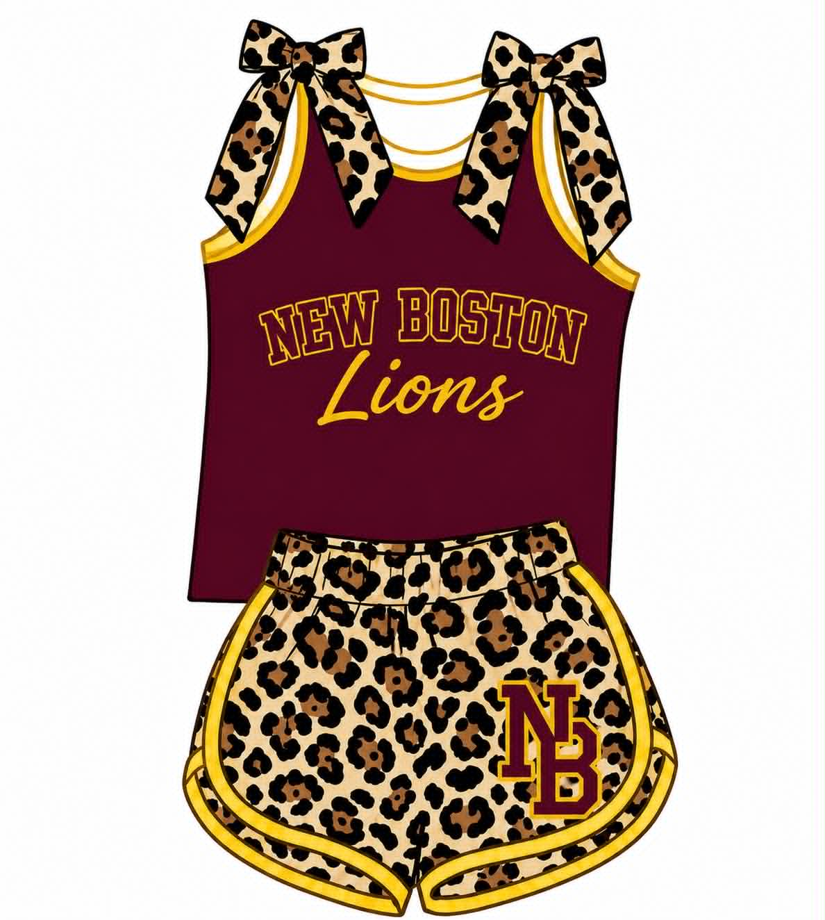 custom moq 5 mix size TH070601 Baby Girls Leopard Printed Bow Sleeveless Top Leopard Shorts Outfit Set
