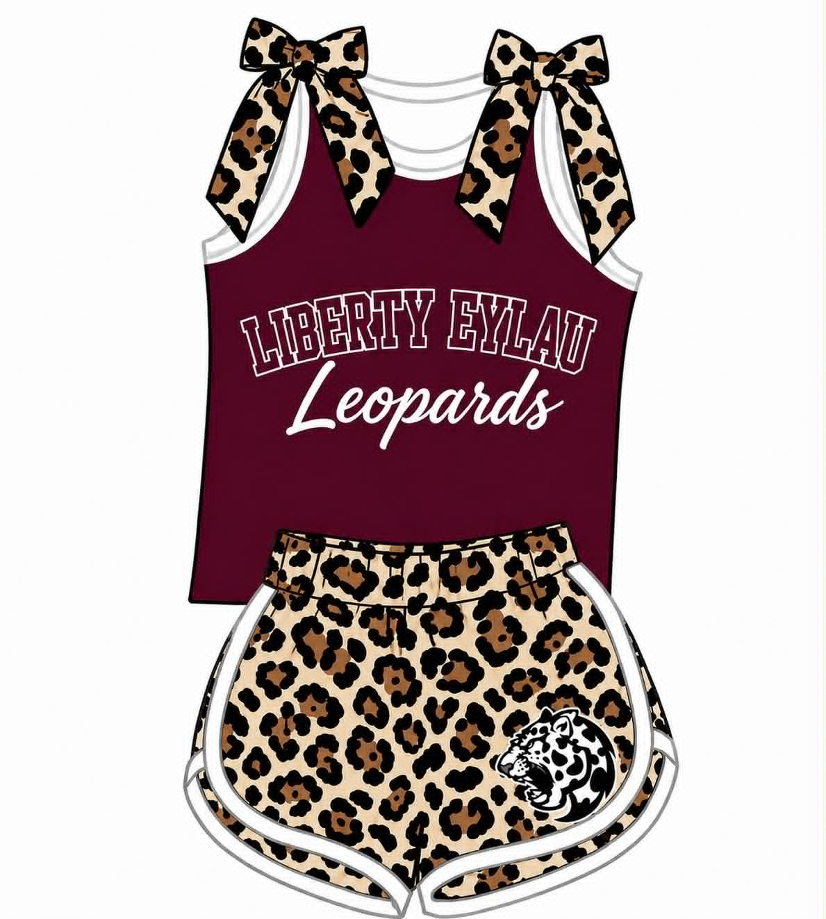 custom moq 5 mix size TH070601 Baby Girls Leopard Printed Bow Sleeveless Top Leopard Shorts Outfit Set