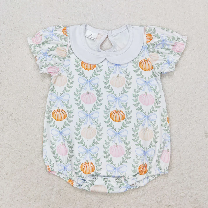 RTS NO MOQ  Baby Girls Baby Girls Pumpkin Bows Sibling Rompers Clothes Sets Halloween Pumpkin