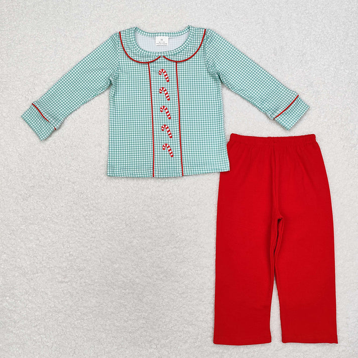 RTS NO MOQ Baby Boys Christmas Candy Cane Sibling Rompers Outfits Clothes Sets