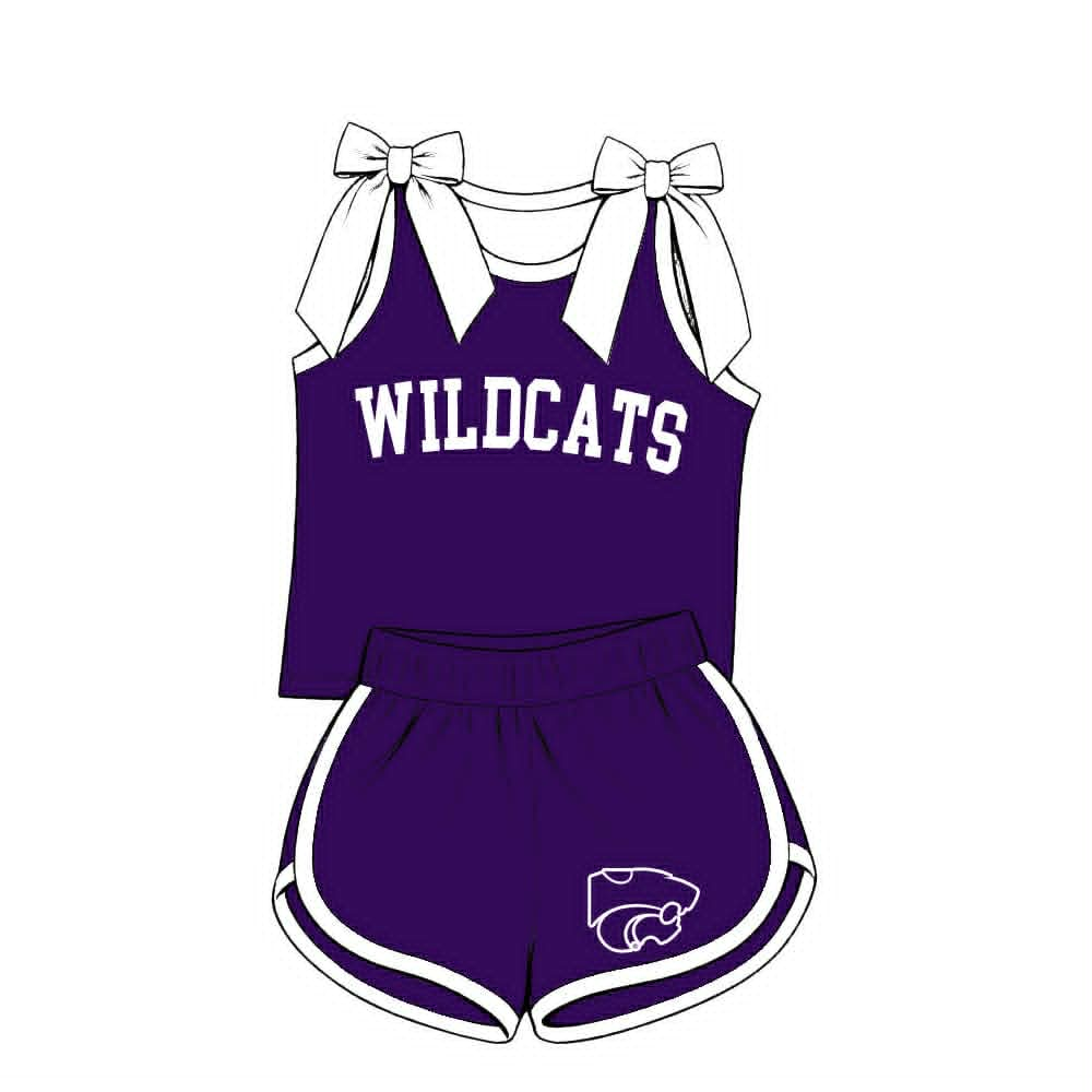 custom moq 5 mix size TICH01 Baby Girls Checked Bow Sleeveless Top Shorts Team Outfit Set