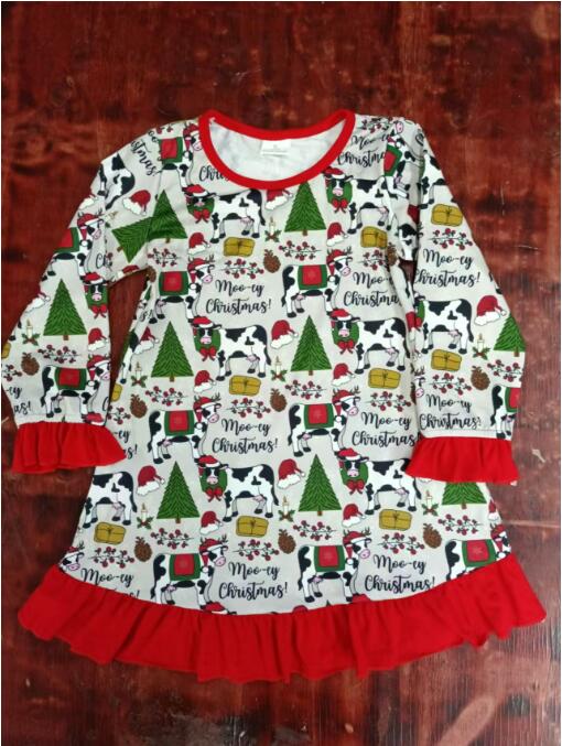 Custom moq 3 eta 6-7weeks Long-sleeved cow Christmas tree red lace dress