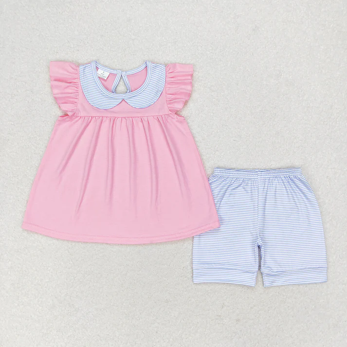 RTS Baby Girls Sibling Sister Flutter Sleeve Ruffle Tunic Shorts Clothes Sets cotton sets