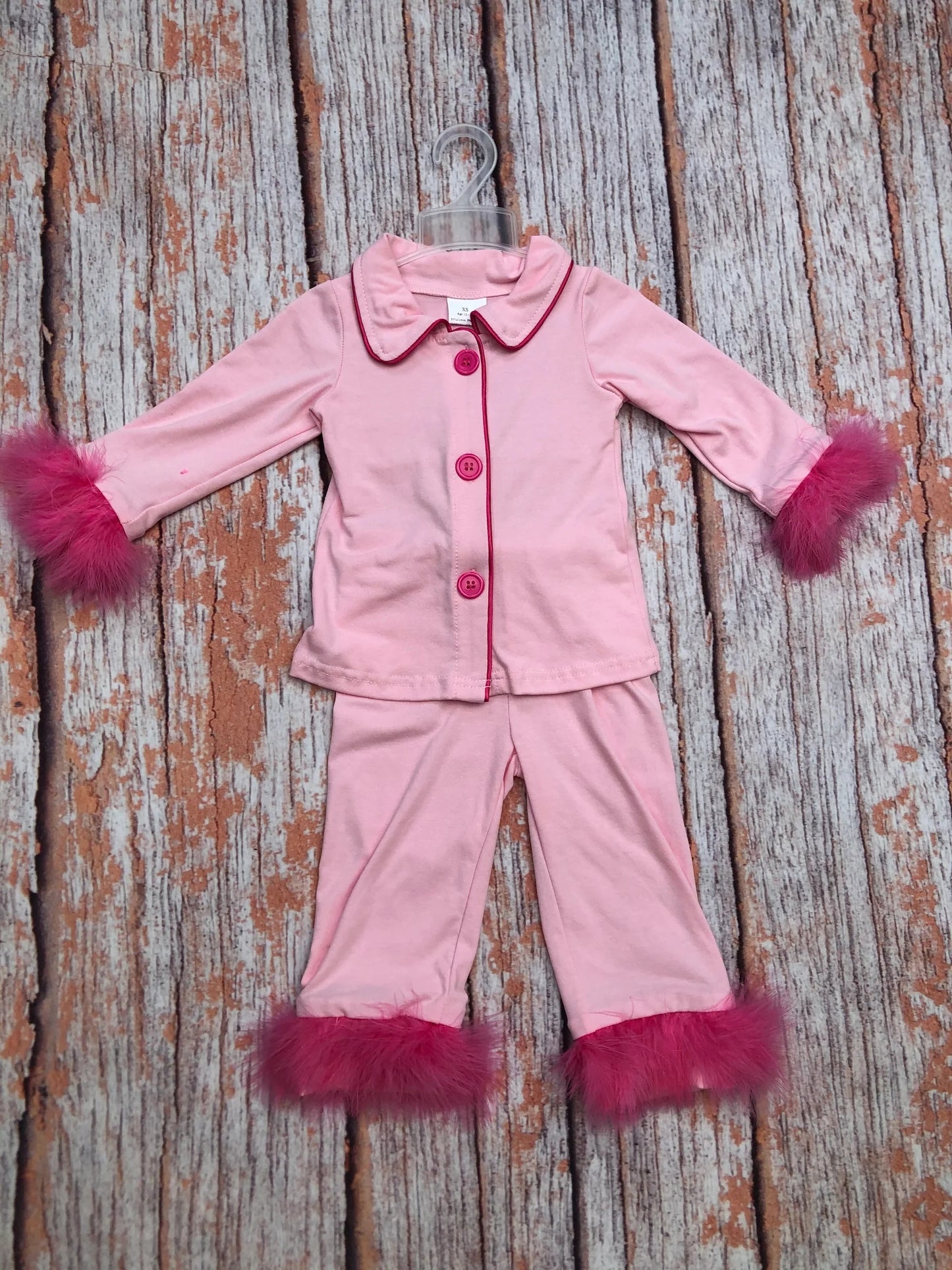 RTS NO MOQ Baby Girls Winter Sibling Cute Buttons Top Pants Fur Pajamas Clothes Sets