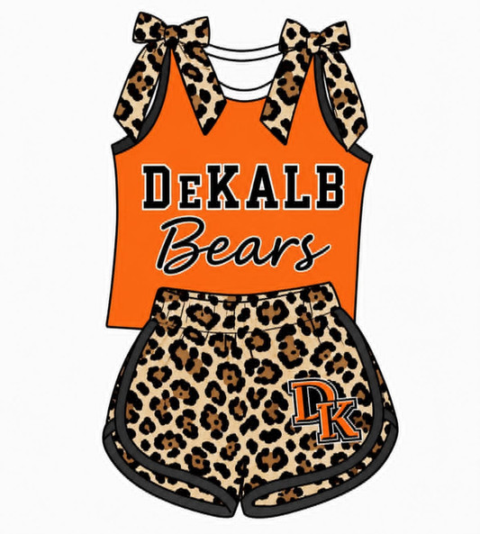 custom moq 5 mix size TYHS05 Adult And Kids Leopard Bow Sleeveless Top Leopard Shorts Clothes Set