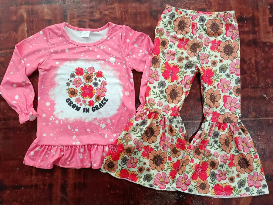 Long-sleeved trousers floral pink long-sleeved suit