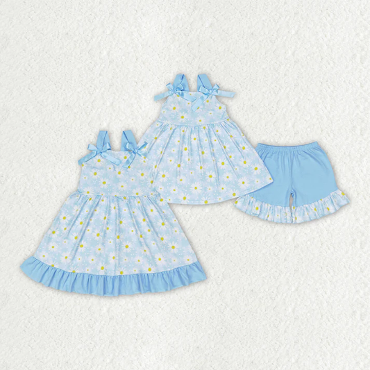 RTS Baby Girls Daisy Flowers Bows Summer Sibling Dresses Clothes Sets
