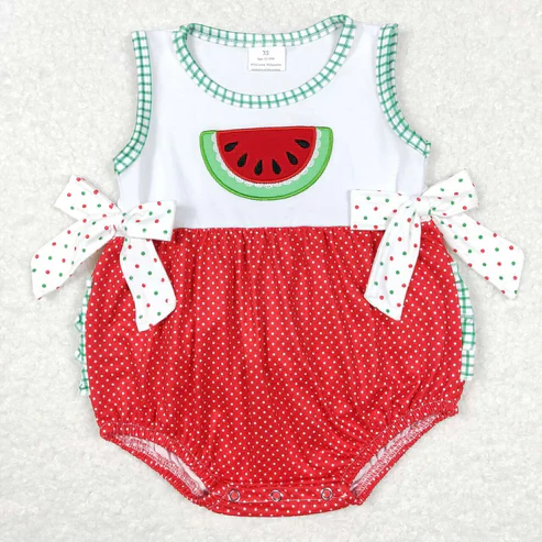 RTS Baby Boys Watermelon Sibling Summer Rompers Clothes Sets Watermelon embroidery
