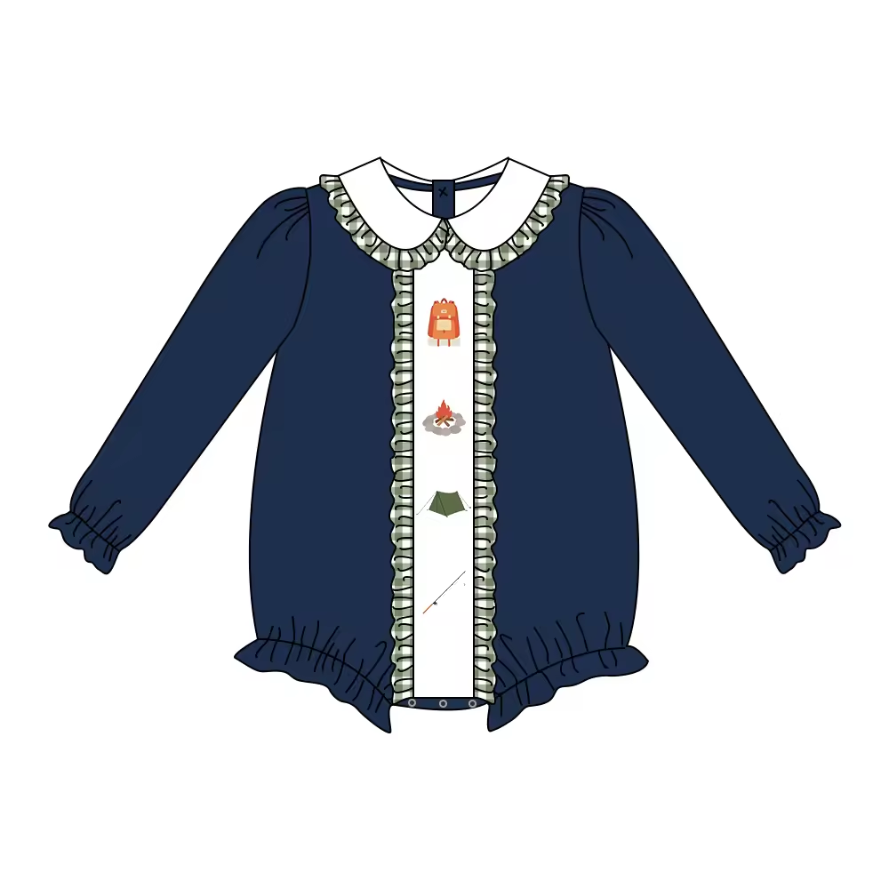 Custom moq 3 eta 6-8weeks Navy blue pleated baby collar short romper
