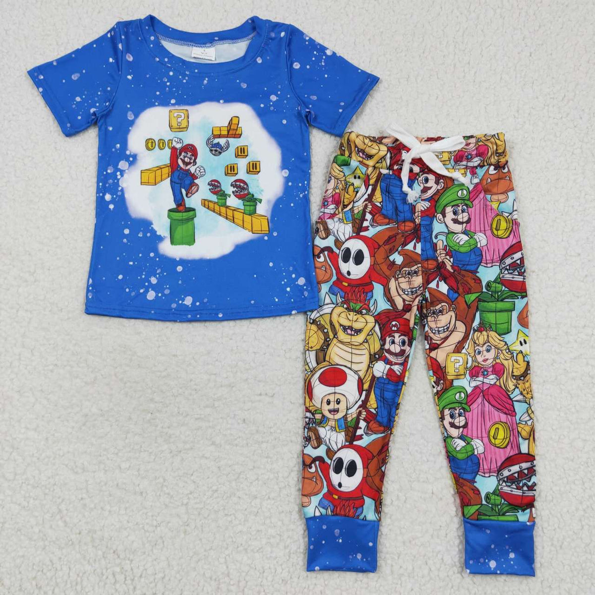 RTS NO MOQ（In Stock)  Blue Short Sleeve Pants Set