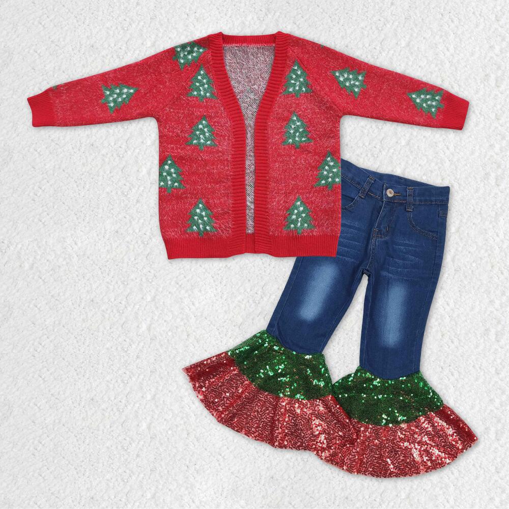 Christmas  girls cardigan sweater jacket and jeans set 6-12m-8-9t