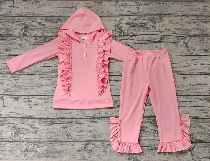 GLP0894 Lace Pink Hooded Long Sleeve Pants Suit