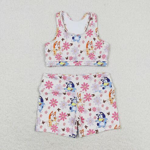 RTS Yoga Fabric Cycling Pants Suit Smiley Plaid Cute Summer Girl Suit