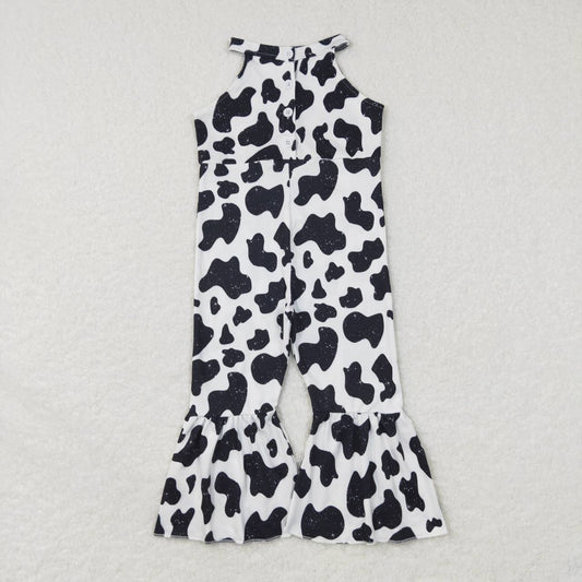 RTS NO MOQ（In Stock) Cow print black and white sleeveless jumpsuit