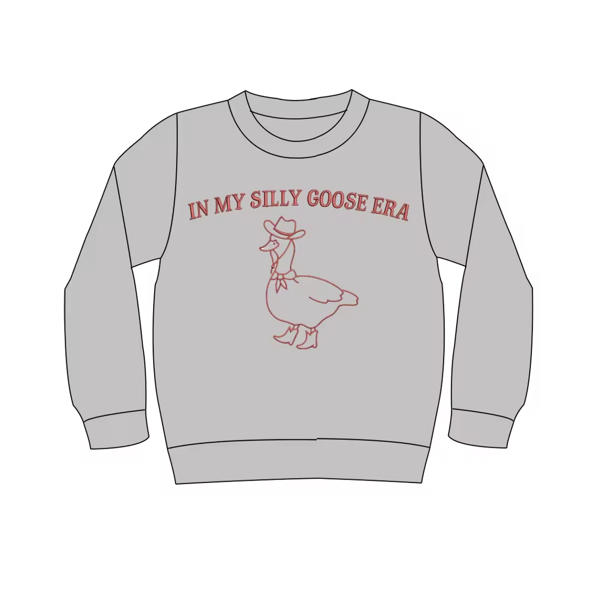Custom moq 3 eta 6-8weeks Grey long-sleeved sweatshirt with red hand-painted duckling pattern