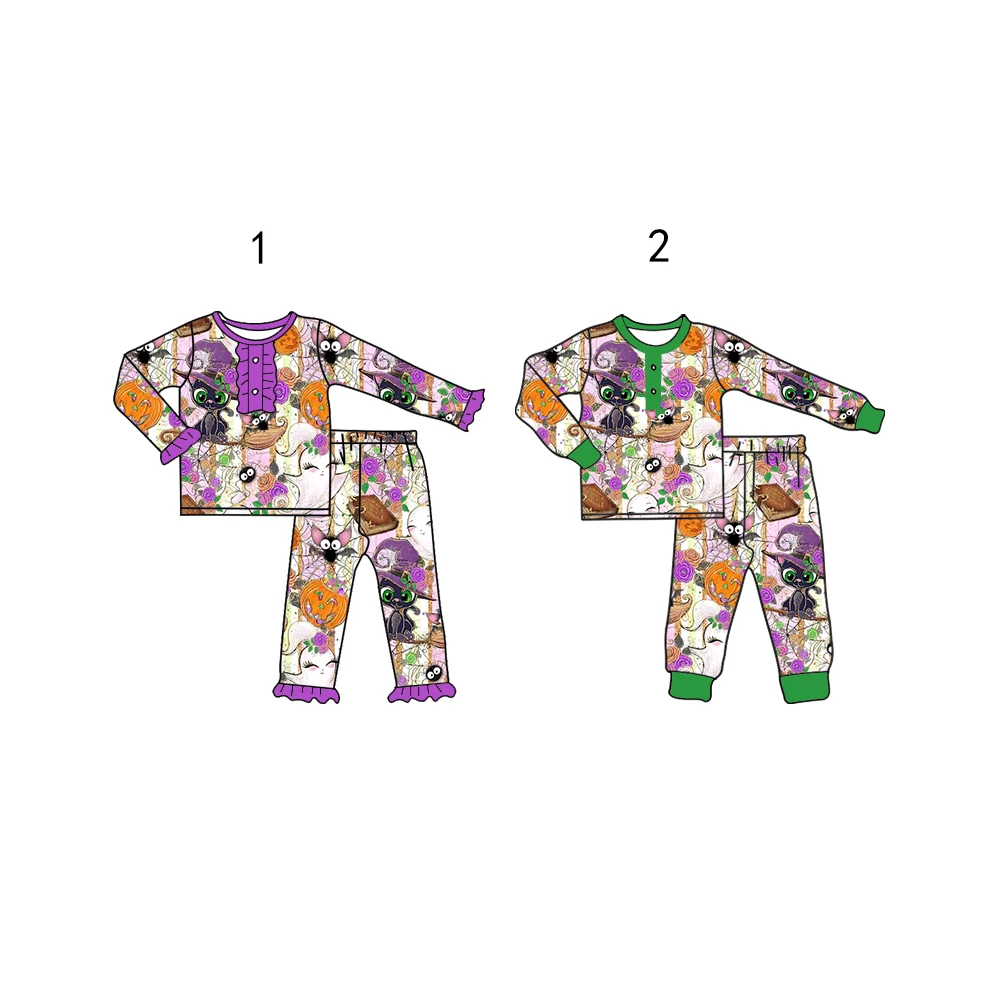 Custom moq 3 each mix size eta 6-8weeks  Halloween Witch Cat Boys Girls Long Sleeve Outfit