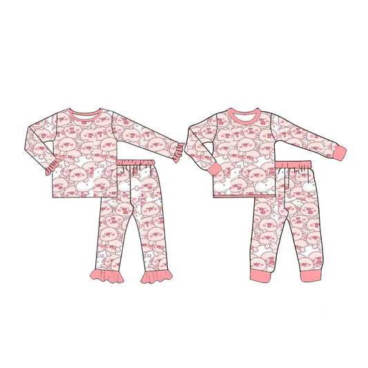 Custom moq 3 MIX SIZE  eta 7/8week moq 5 eta /4/5week  Pink piggy print boy and girl mixed set