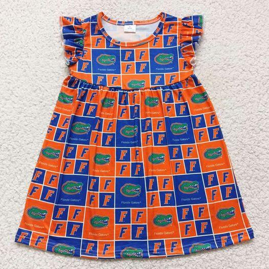 F crocodile head orange blue flying sleeve dress