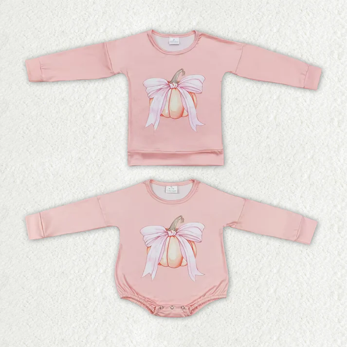 RTS NO MOQ Pink Pumpkin Bow Sibling Sister Shirt