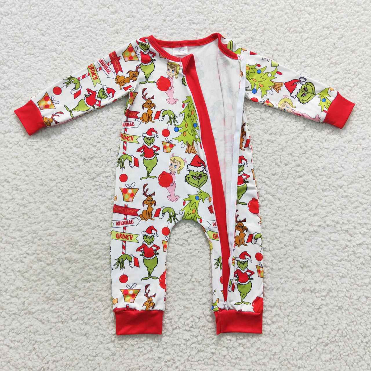 LR0530 Cute Clothes Boys Christmas Zipper Long Sleeve Bodysuit