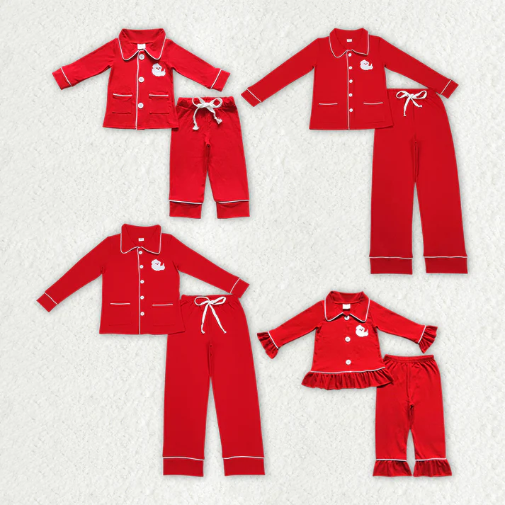 RTS NO Family Christmas Santa 2pcs Button Ups Red Pajamas Embroidered cotton Santa Claus Embroidery