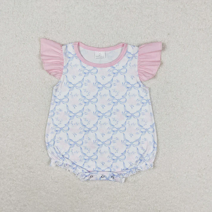 Rts Baby Girls Blue Bows Sibling Sister Rompers Dresses