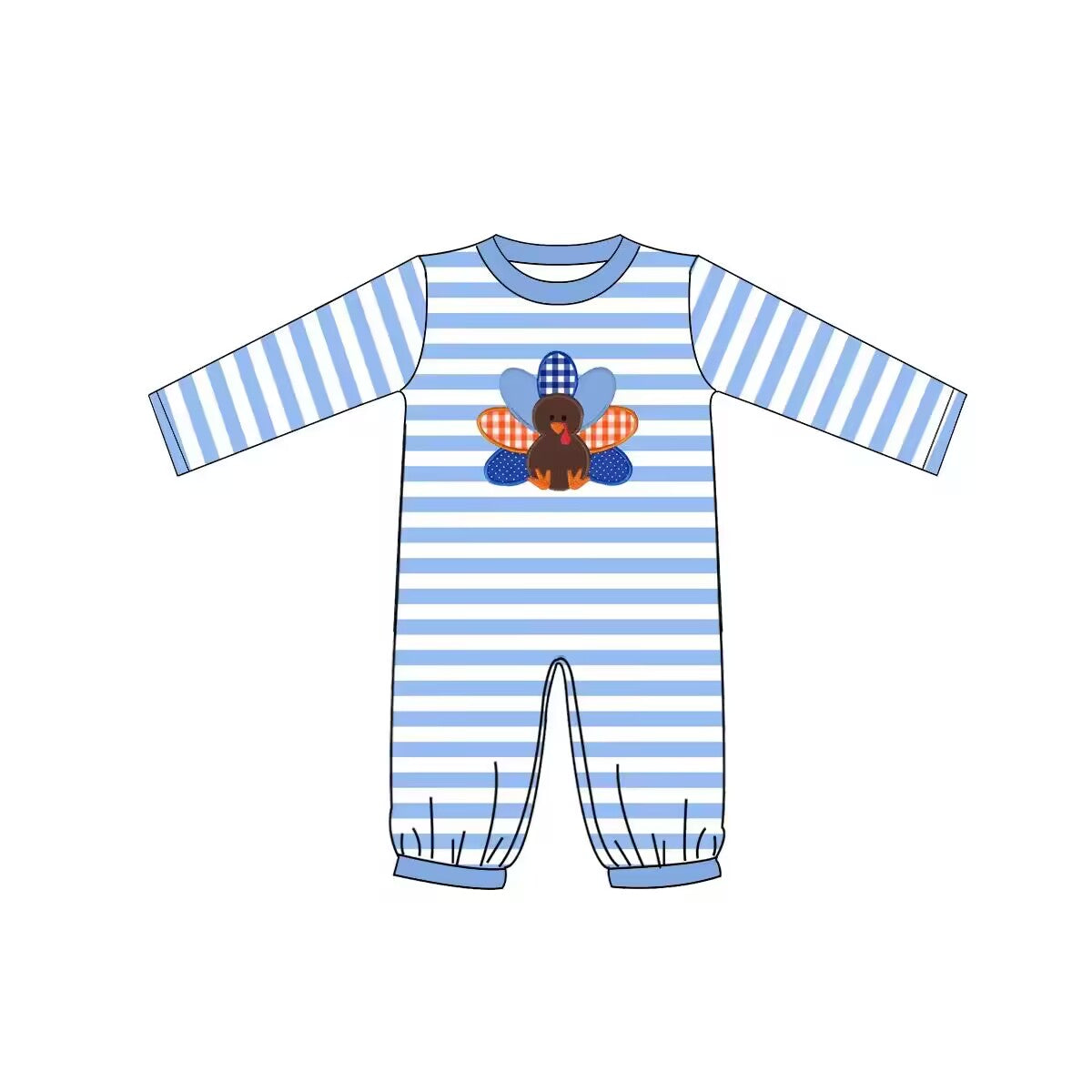 Custom moq 3 eta 6-8 weeks  Long Sleeve Blue Striped Bird Bodysuit
