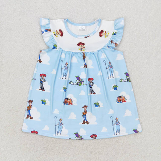Cute Clothes  GT0592 Baby Girls Summer Blue Flutter Sleeve Tops