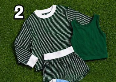 custom moq 5 mix size ASD01 Baby Girls Stripe Three Piece Outfit Long Sleeve Crew Neck Top Solid Tank Top And Stripe Skirt Casual Matching Set