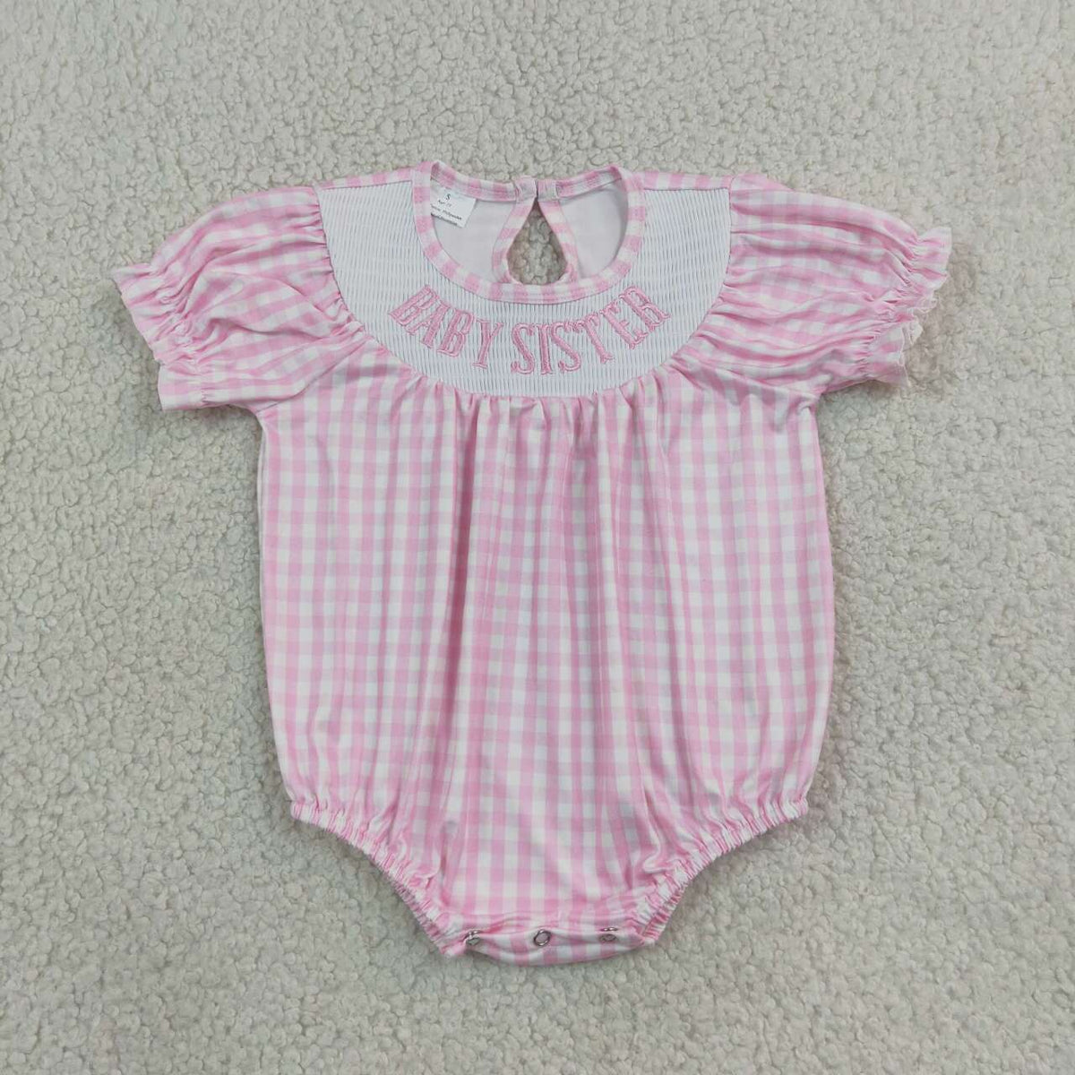 NEW RTS NO MOQ milk silk SR4230 Smocked Baby Girls Pink Plaid Short Sleeve Ruffle Cute Rompers