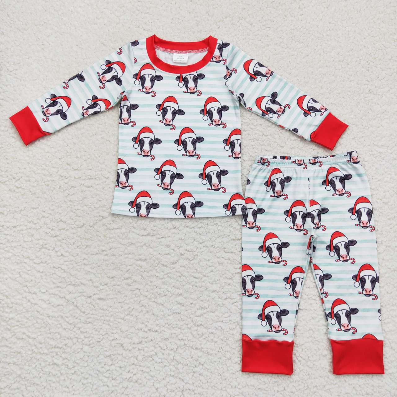 RTS NO MOQ（In Stock ) BLP0356 Santa Hat Cow Striped Long Sleeve Pants Suit