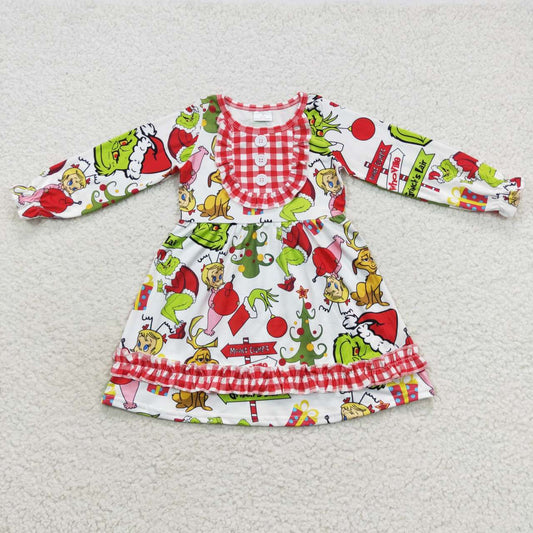 GLD0297 Cute Clothes  girl red plaid lace long sleeve dress