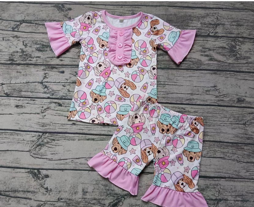 Summer Short Sleeve Shorts Circus Pink Suit