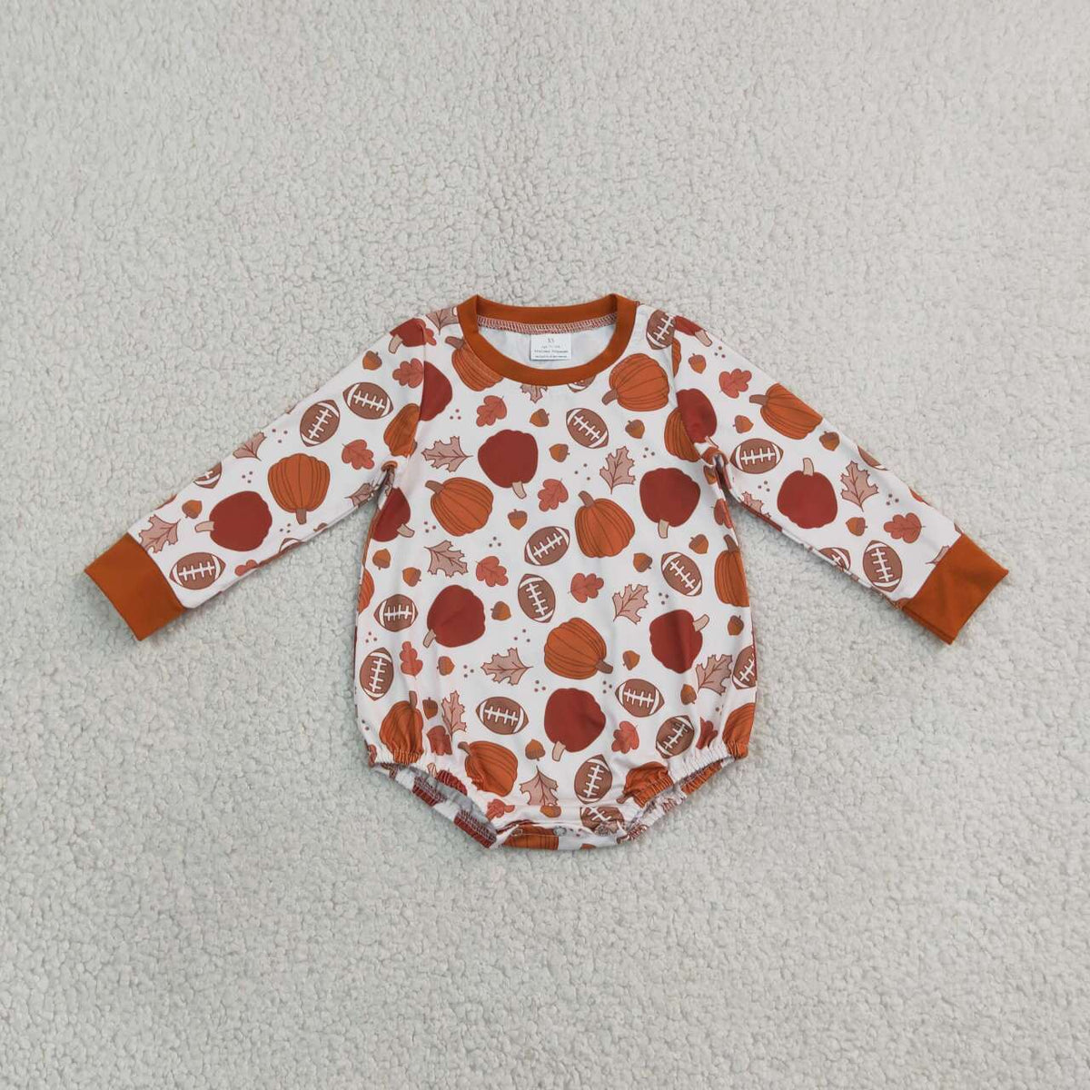 NEW RTS NO MOQ milk silk LR3235 Baby Boys Football Pumpkins Long Sleeve Fall Cute Romper