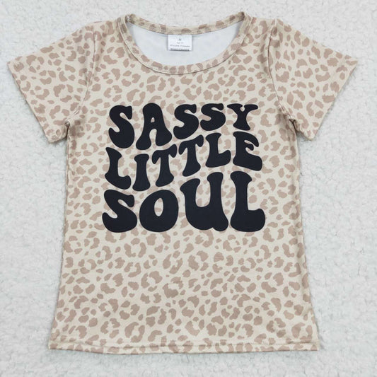 RTS NO MOQ（In Stock ) GT0184 sassy little soul leopard khaki short sleeve top